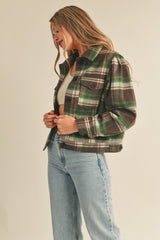 Brown Green Checker Plaid Shacket