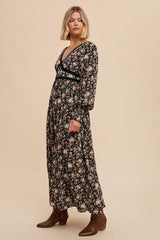 Black Floral V Neck Maxi Floral Dress