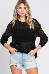 Black Chenille Open Knit Sweater