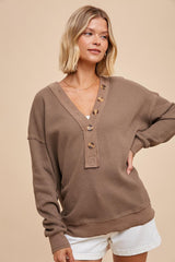 Mocha Waffle Knit Deep V-Neck Maternity Top