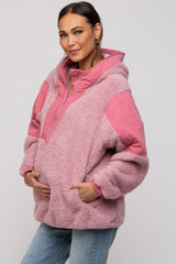 Mauve Sherpa Hooded Maternity Pullover