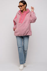 Mauve Sherpa Hooded Maternity Pullover