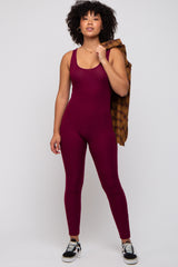 Burgundy Ribbed Bodycon Jumpsuit