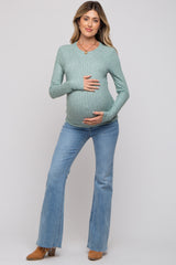 Green Ribbed Long Sleeve Maternity Top