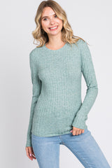 Green Ribbed Long Sleeve Maternity Top