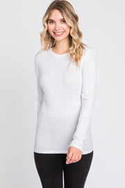 Ivory Ribbed Long Sleeve Top