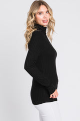 Black Ribbed Long Sleeve Turtle Neck Top