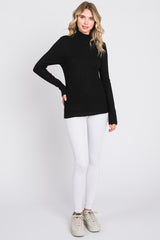 Black Ribbed Long Sleeve Turtle Neck Top