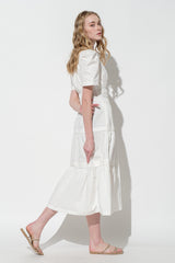 White V-Neck Tiered Puff Sleeve Maxi Dress