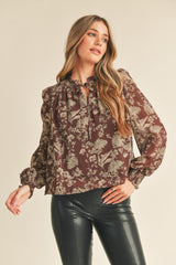 Brown Floral Smocked Top