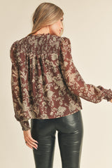 Brown Floral Smocked Top