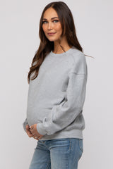 Heather Grey Basic Fleece Maternity Sweatshirt