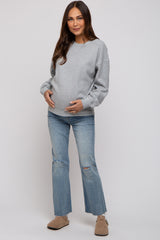 Heather Grey Basic Fleece Maternity Sweatshirt