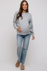 Heather Grey Basic Fleece Maternity Sweatshirt