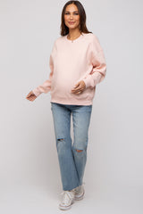 Light Pink Basic Fleece Maternity Sweatshirt