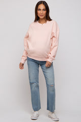 Light Pink Basic Fleece Maternity Sweatshirt