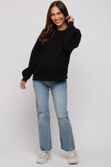 Black Basic Fleece Maternity Sweatshirt