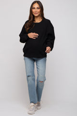 Black Basic Fleece Maternity Sweatshirt