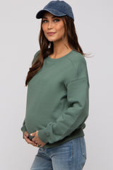 Green Basic Fleece Maternity Sweatshirt