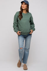 Green Basic Fleece Maternity Sweatshirt