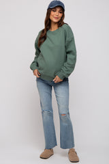 Green Basic Fleece Maternity Sweatshirt