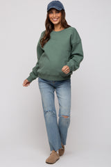 Green Basic Fleece Maternity Sweatshirt