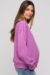 Lavender Basic Fleece Maternity Sweatshirt