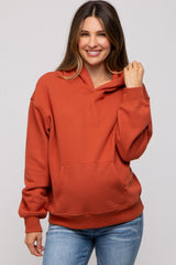 Rust Front Pocket Hooded Fleece Maternity Sweatshirt