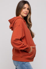 Rust Front Pocket Hooded Fleece Maternity Sweatshirt