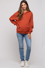 Rust Front Pocket Hooded Fleece Maternity Sweatshirt