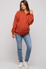 Rust Front Pocket Hooded Fleece Maternity Sweatshirt