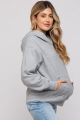 Heather Grey Front Pocket Hooded Fleece Maternity Sweatshirt