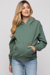 Green Front Pocket Hooded Fleece Maternity Sweatshirt