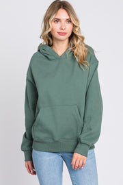 Green Front Pocket Hooded Fleece Sweatshirt