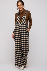 Black Plaid Button Front Wide Leg Maternity Overalls