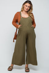 Olive Linen Maternity Plus Overalls