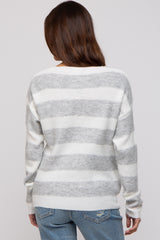 Grey Striped V-Neck Maternity Sweater