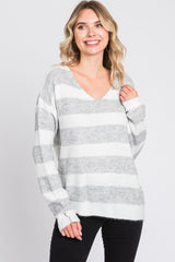 Grey Striped V-Neck Maternity Sweater