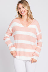 Salmon Striped V-Neck Sweater