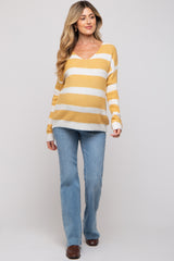 Yellow Striped V-Neck Maternity Sweater