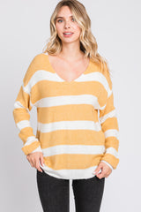 Yellow Striped V-Neck Sweater