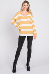 Yellow Striped V-Neck Sweater