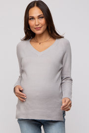 Grey V-Neck Basic Maternity Sweater