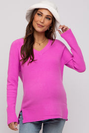 Pink V-Neck Basic Maternity Sweater