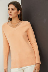 Peach V-Neck Basic Maternity Sweater