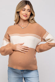 Camel Striped Colorblock Maternity Sweater