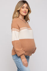 Camel Striped Colorblock Maternity Sweater