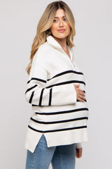 Black Striped Half Zip Maternity Knit Pullover