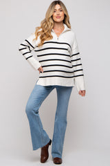 Black Striped Half Zip Maternity Knit Pullover