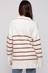 Camel Striped Half Zip Maternity Knit Pullover